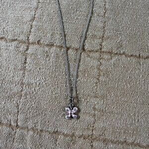 Lia Sophia Sparkling Butterfly Necklace Silver Tone Pink Rhinestone Charm